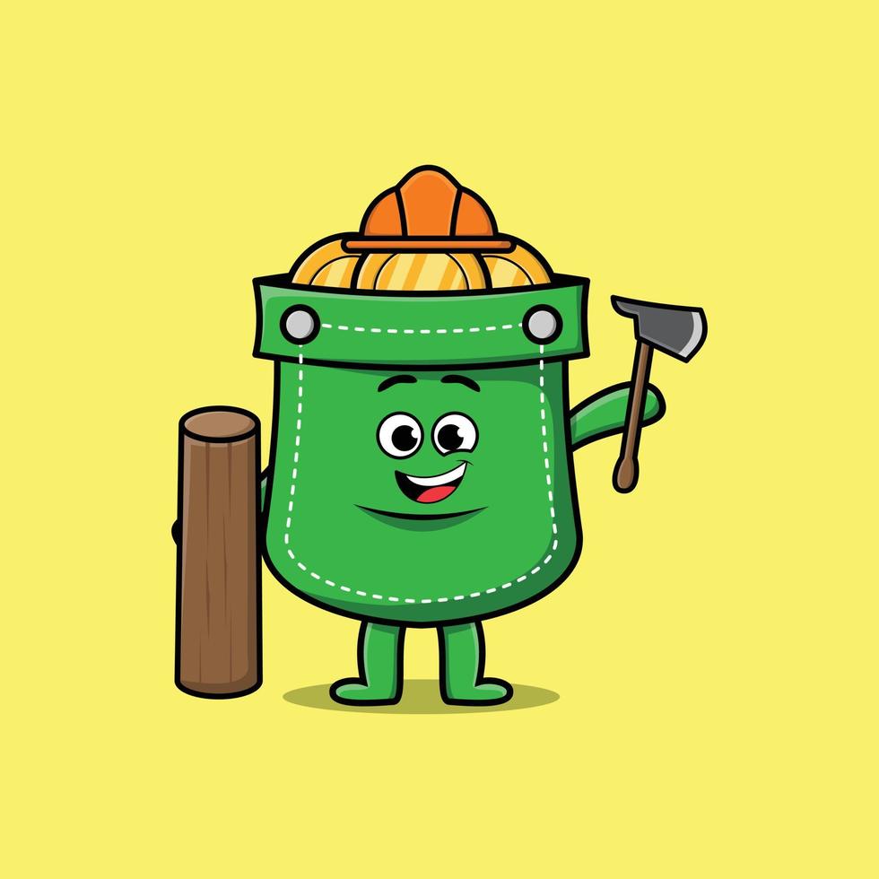 Cute cartoon pocket as carpenter with ax and wood vector