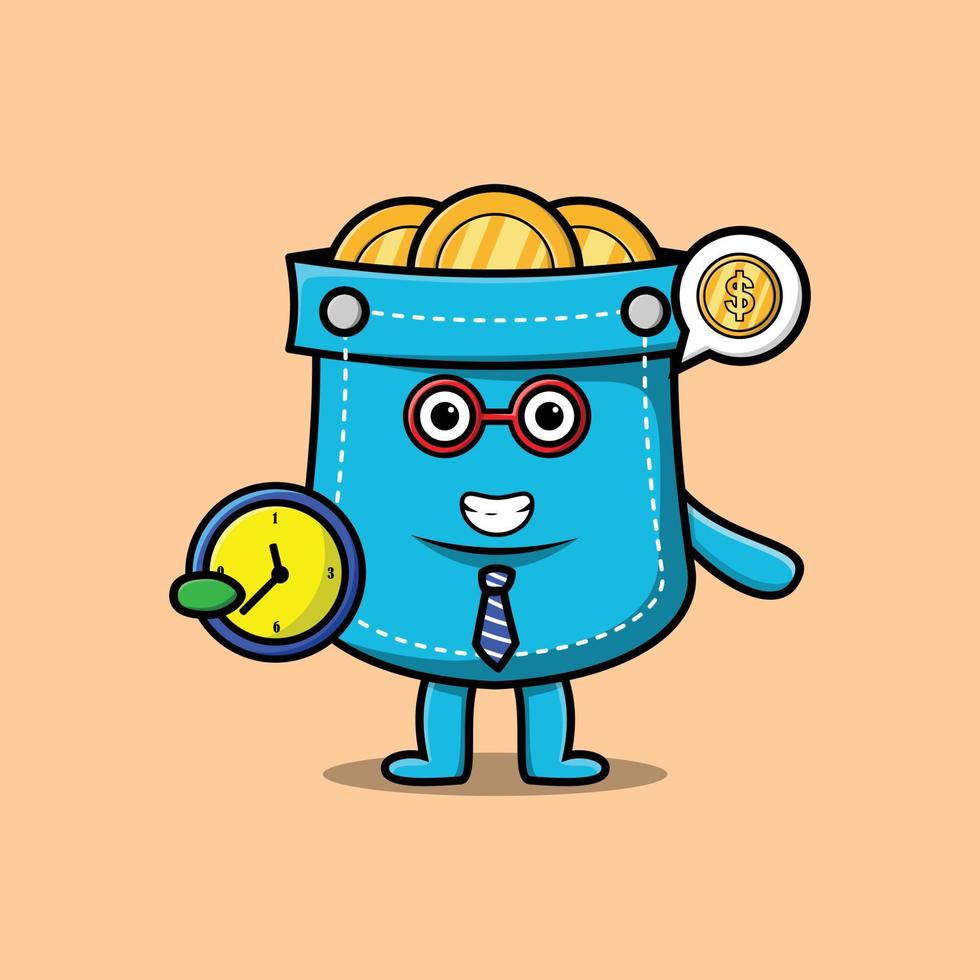 Cute cartoon pocket character holding clock vector