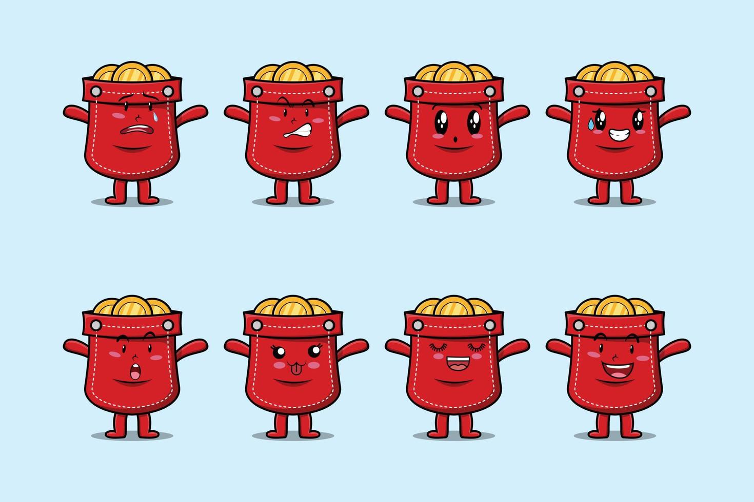 Set kawaii pocket cartoon different expressions vector