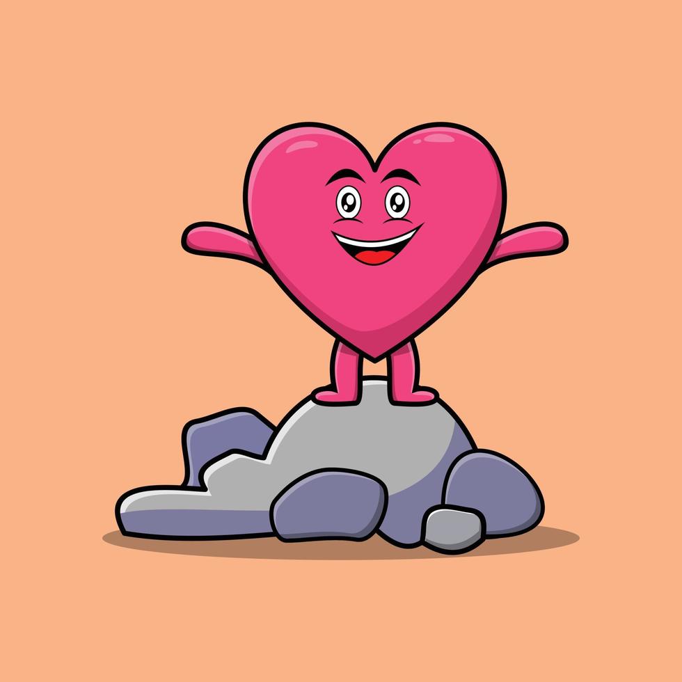 lindo corazón encantador de dibujos animados de pie en piedra vector