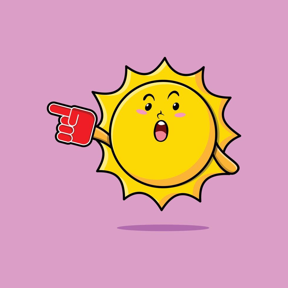 Cute Cartoon Sun with foam finger glove vector