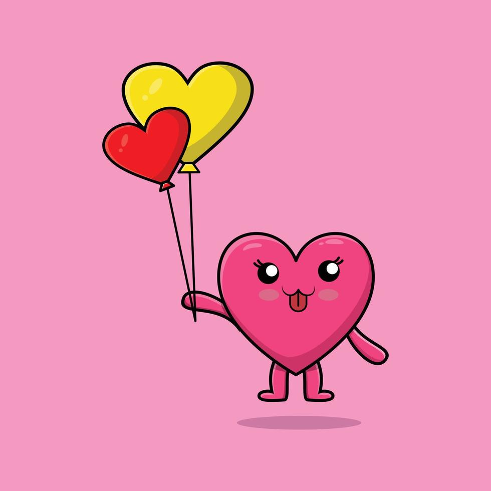 cartoon lovely heart floating with love balloon vector