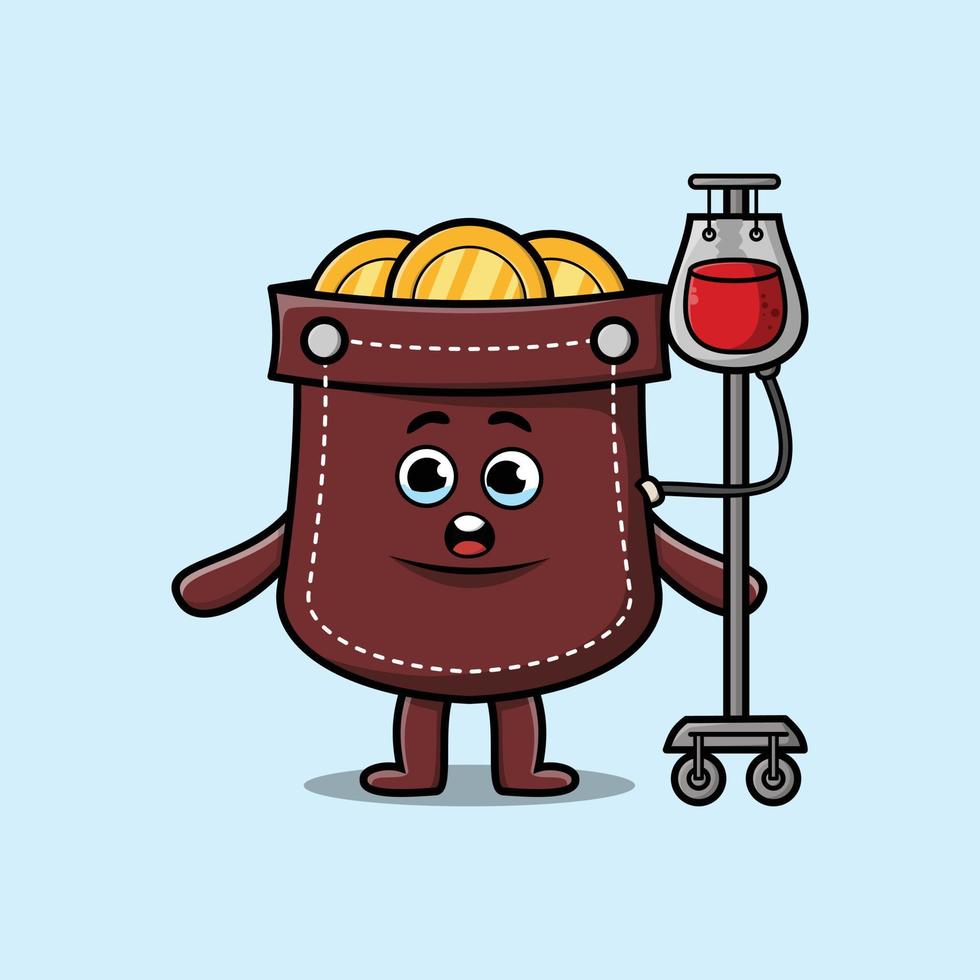 Cute cartoon of pocket having blood transfusion vector