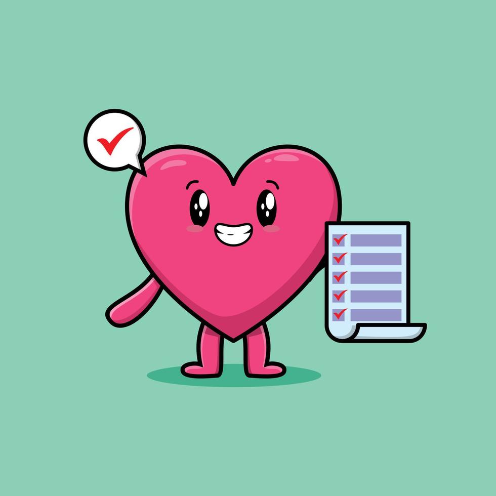Cute cartoon lovely heart holding checklist note vector