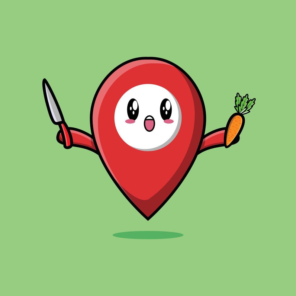 Cute cartoon pin location character with happy expression in modern style design vector