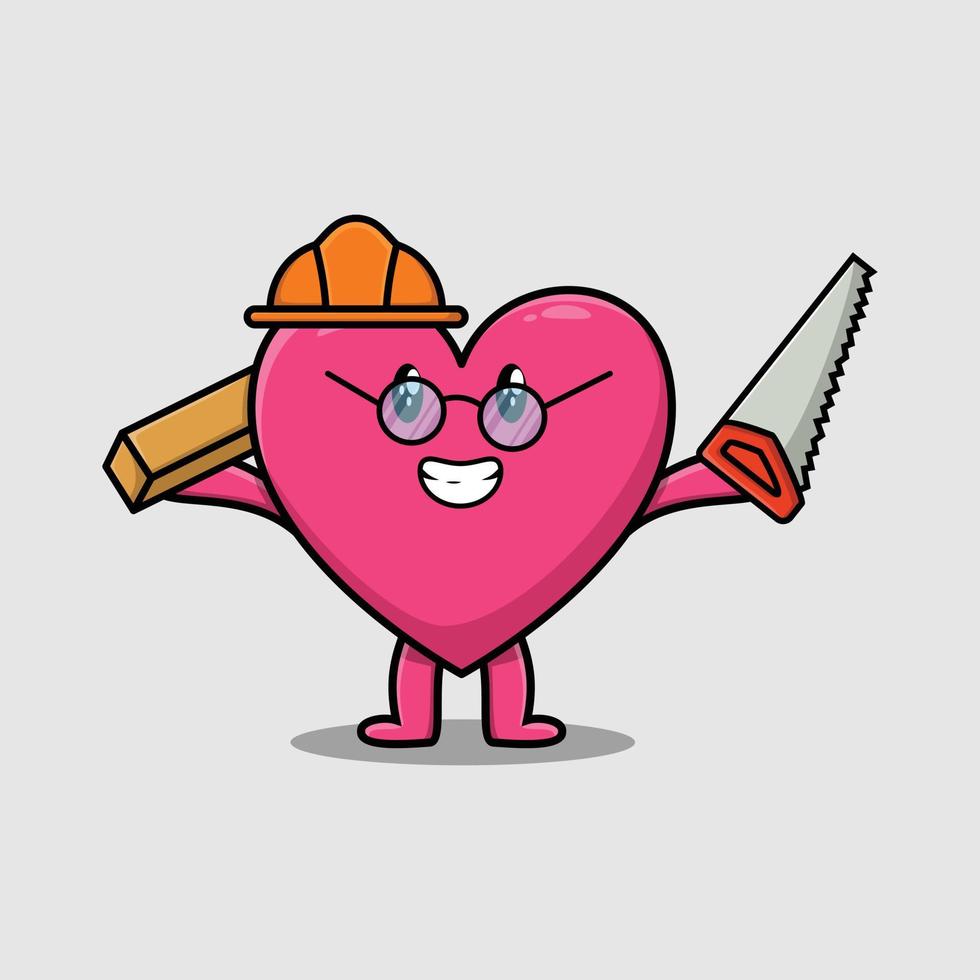 Cute cartoon lovely heart as carpenter with saw vector