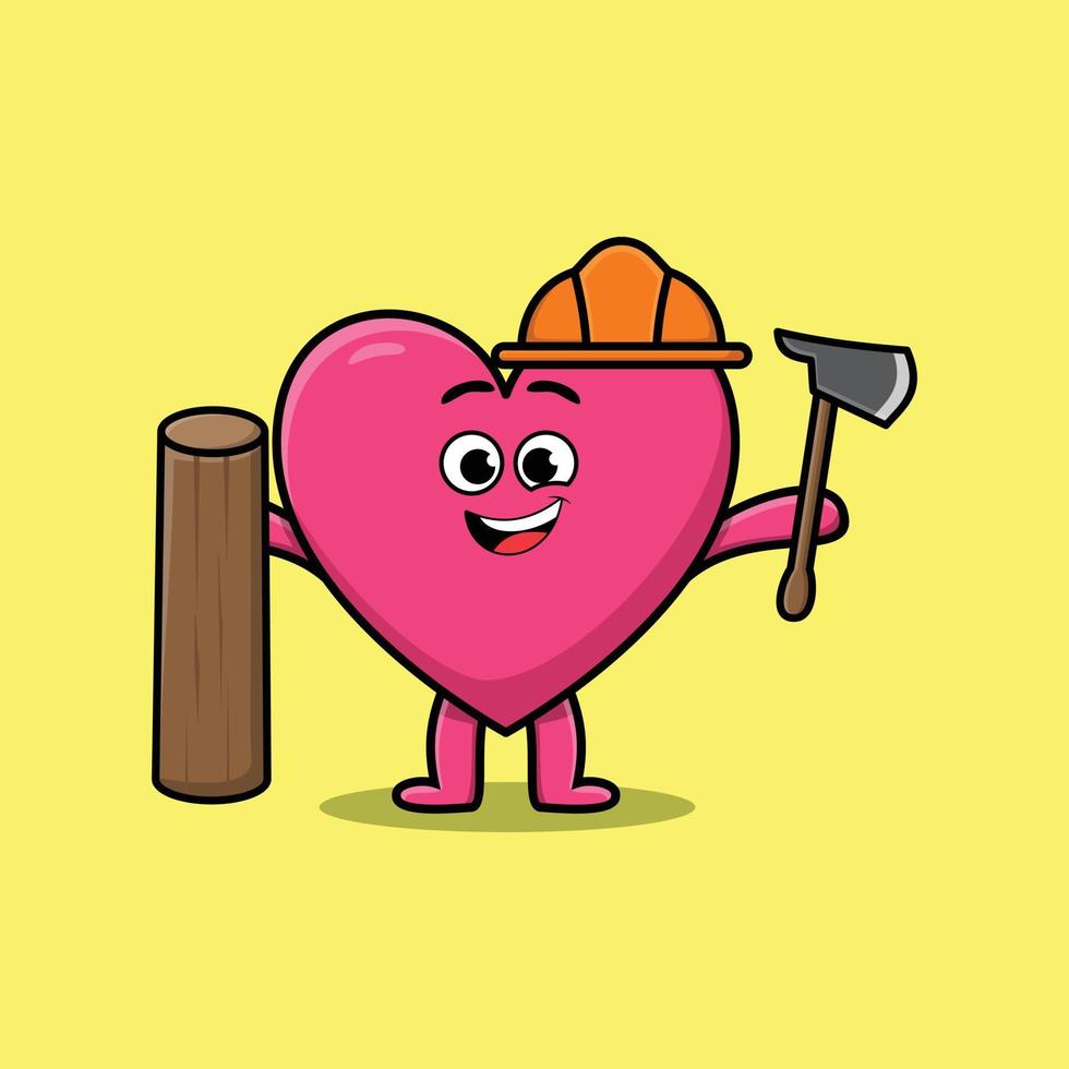 Cute cartoon lovely heart as carpenter with ax vector