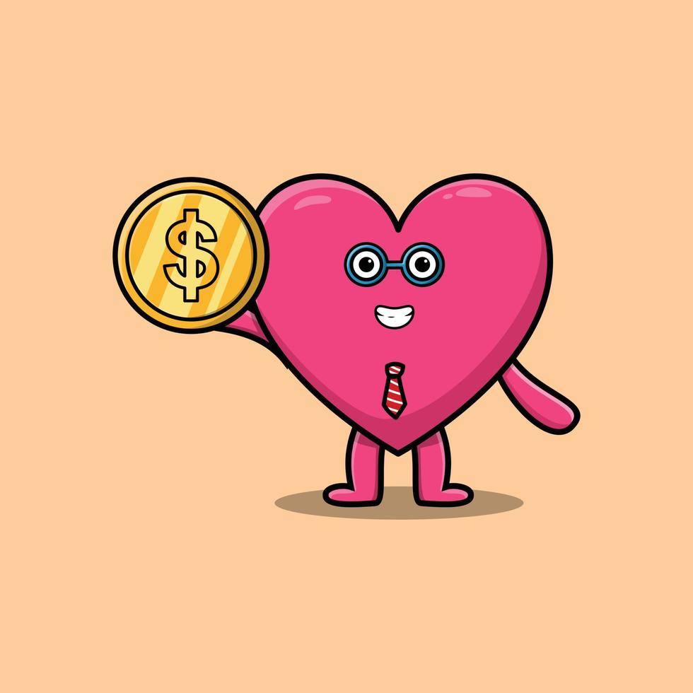 Lovely heart successful businessman hold gold coin vector
