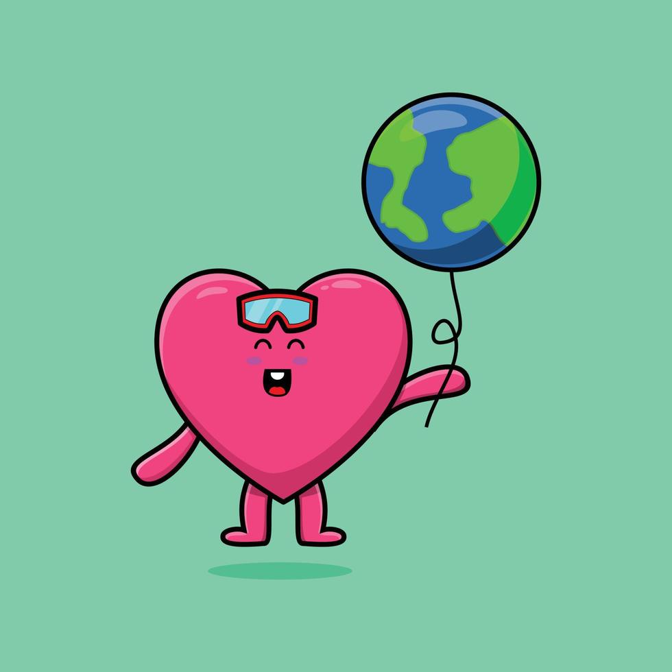 cartoon lovely heart floating with world balloon vector
