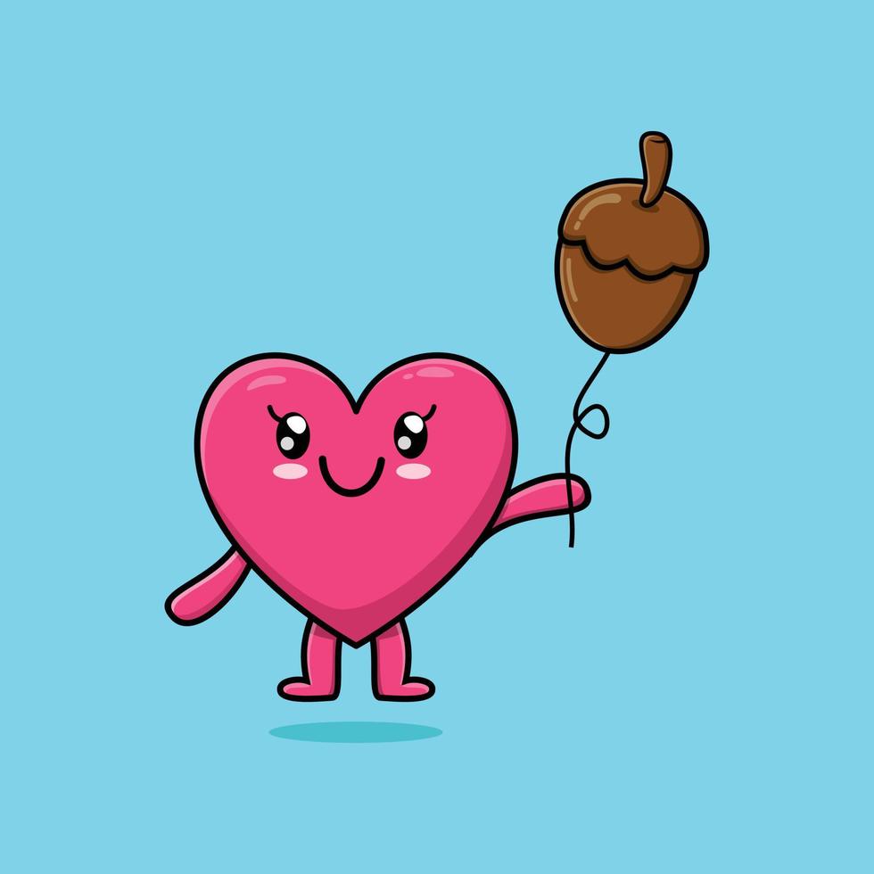 cartoon lovely heart floating with acorn balloon vector