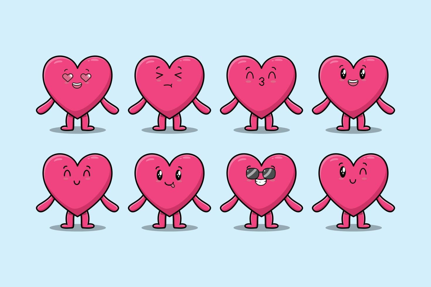 kawaii encantador corazón dibujos animados expresión diferente vector