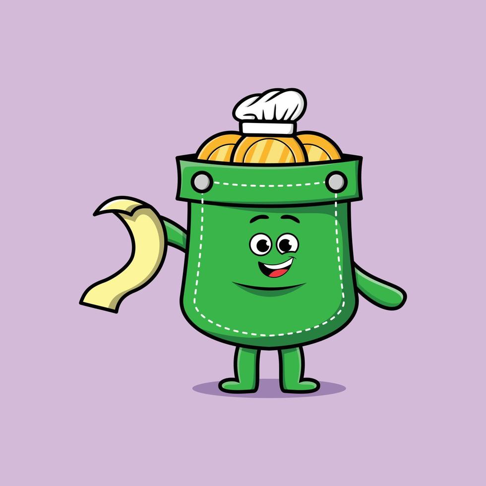 Cute cartoon pocket chef with menu in hand vector