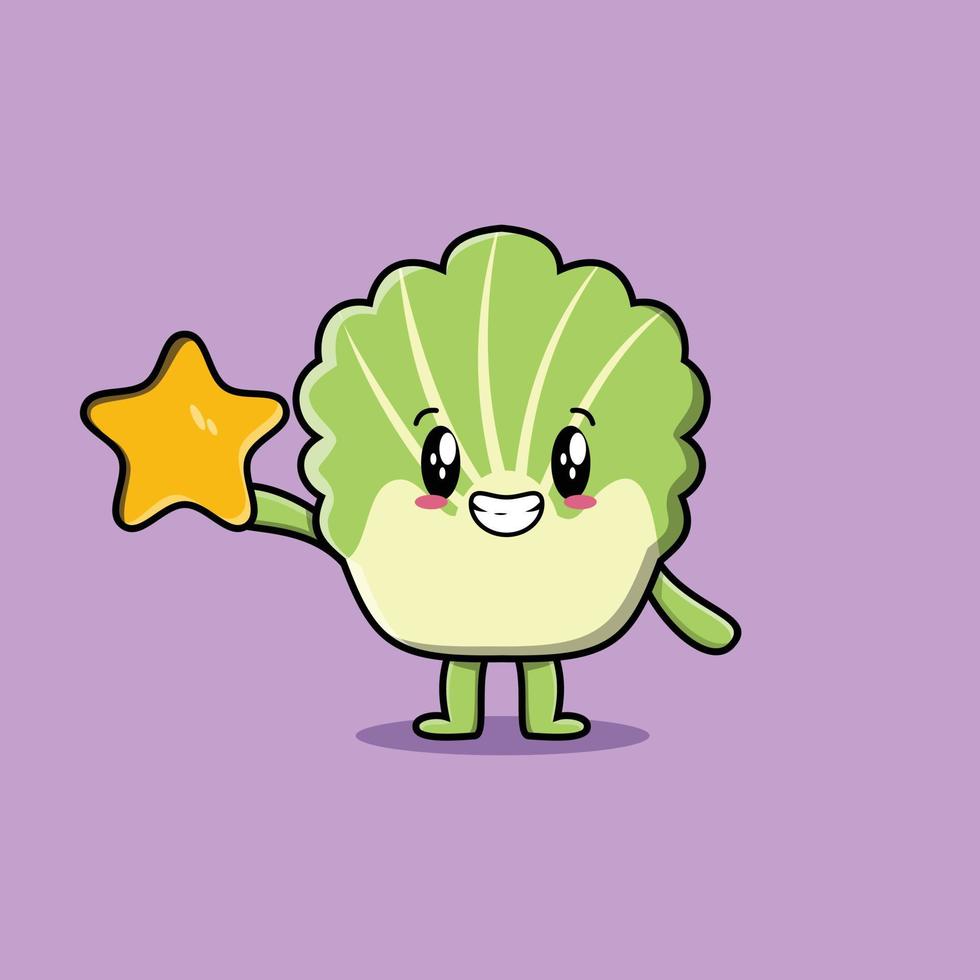 Cute cartoon chinese cabbage hold big golden star vector