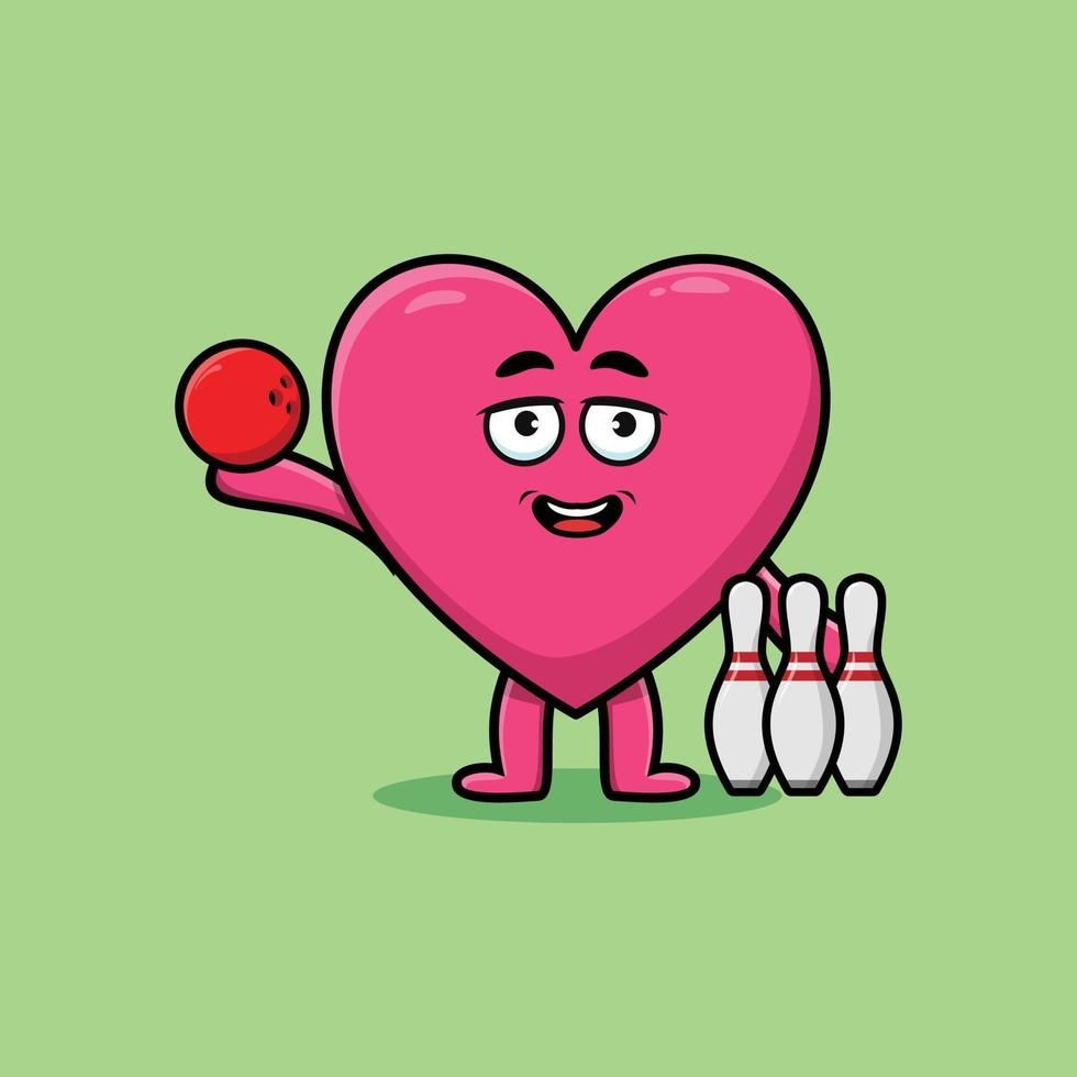 Cute cartoon lovely heart playing bowling vector