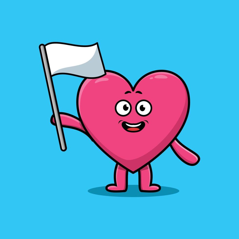 personaje de dibujos animados encantador corazón con bandera blanca vector