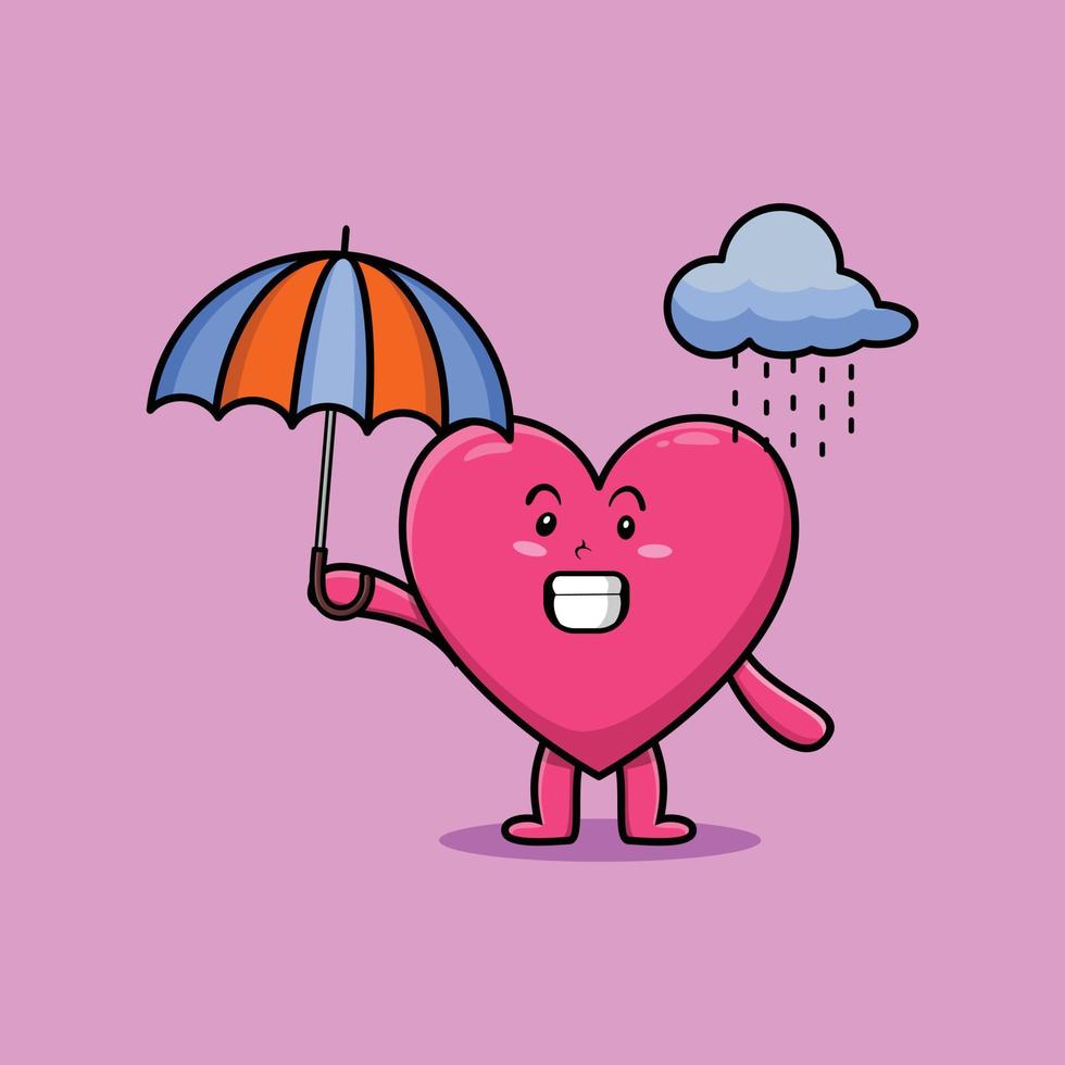 Cute cartoon lovely heart in rain and use umbrella vector