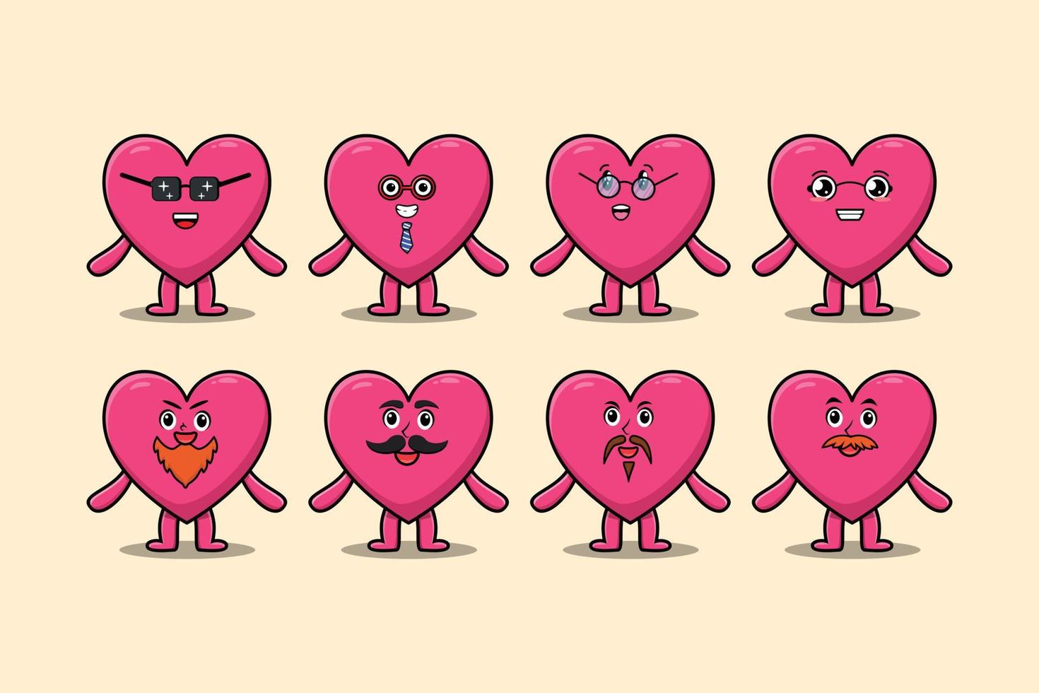 kawaii encantador corazón dibujos animados expresión diferente vector