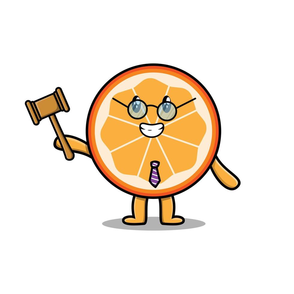 Cute cartoon wise judge orange fruit hold  hammer vector