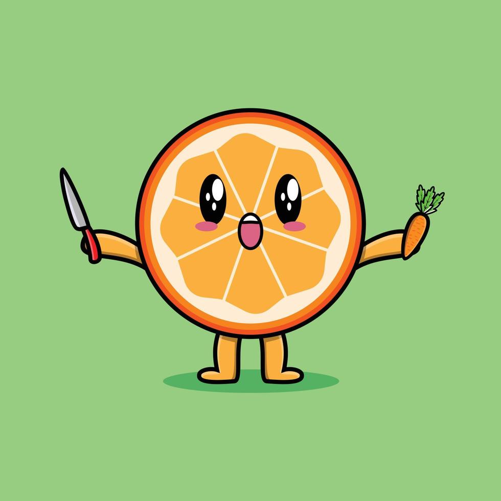 lindo personaje de dibujos animados de frutas naranjas con expresión feliz en un diseño de estilo moderno vector