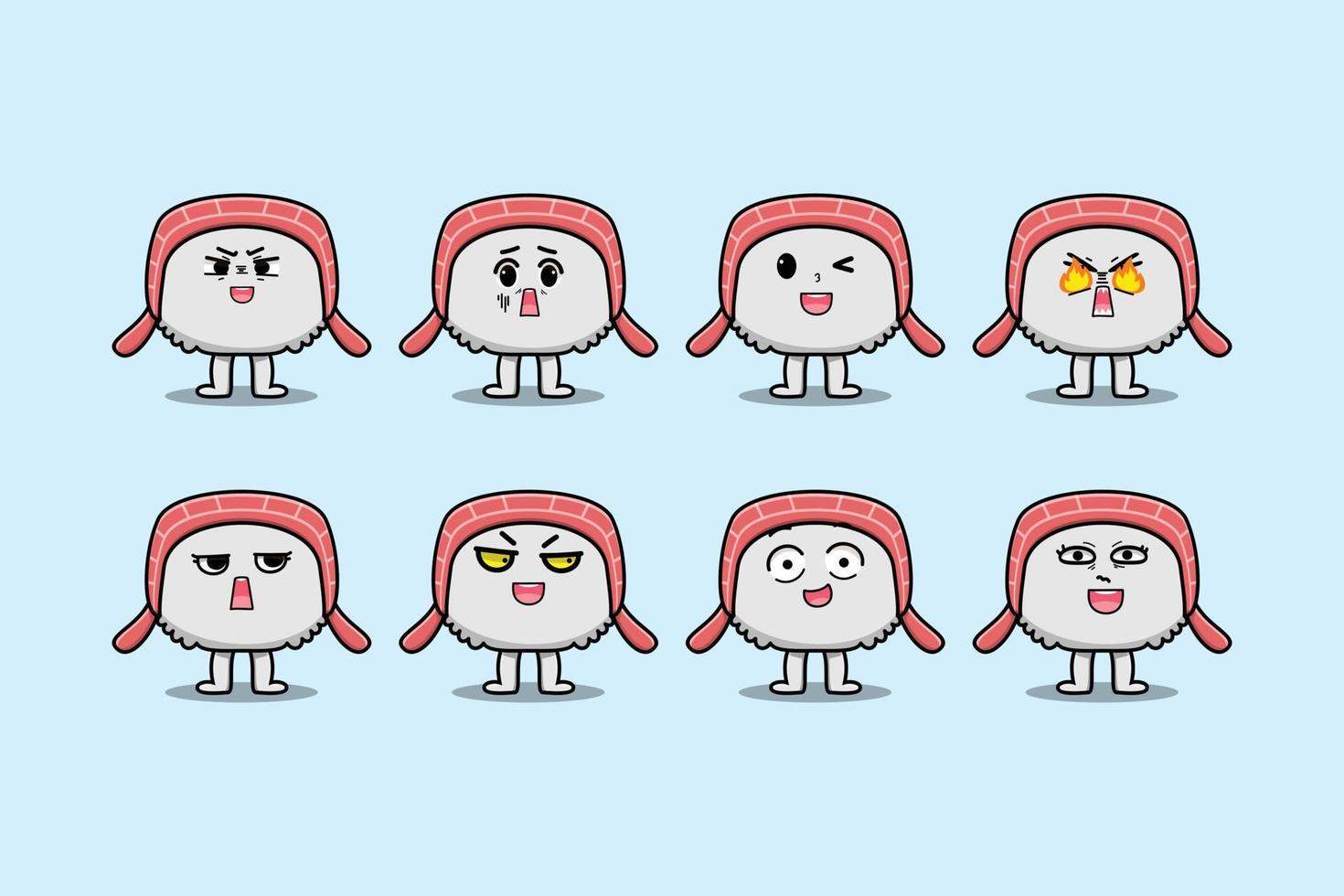 Set kawaii sushi cartoon with different expression vector