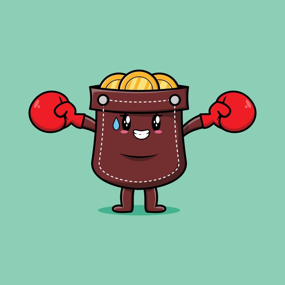 Cute dibujos animados de bolsillo jugando boxeo deportivo vector