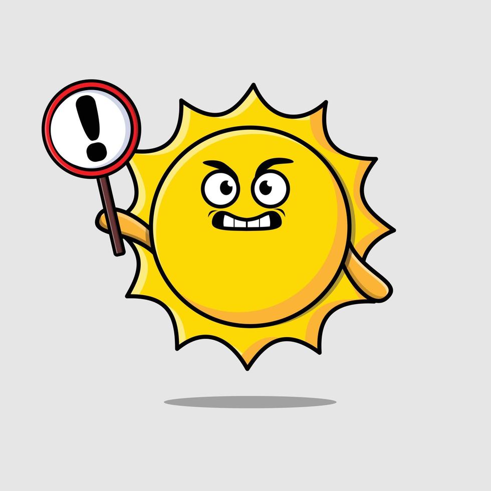 Cute cartoon sun with exclamation sign board vector