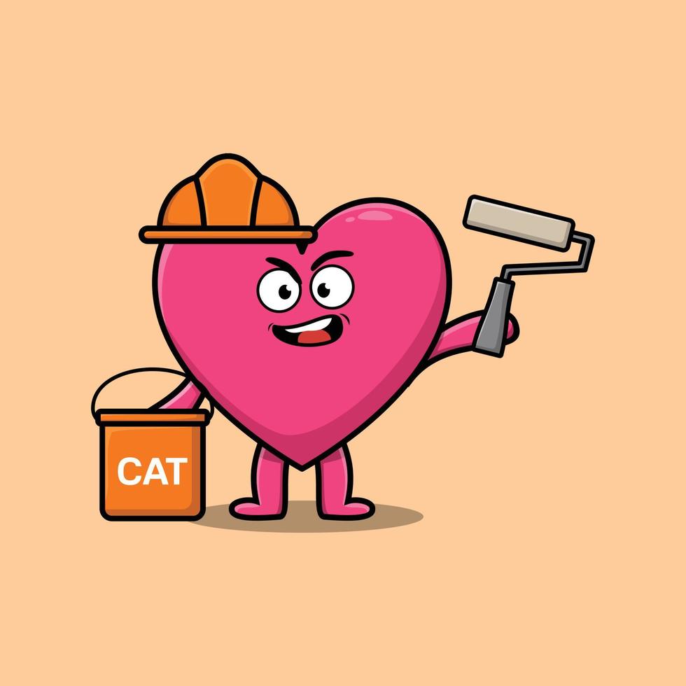 Cute cartoon lovely heart as a builder painting vector