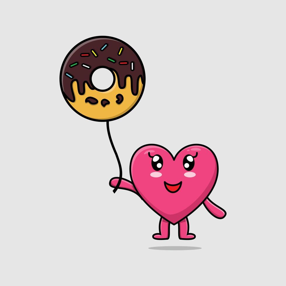 cartoon lovely heart floating with donuts balloon vector