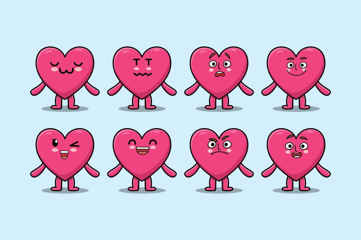 kawaii encantador corazón dibujos animados expresión diferente vector