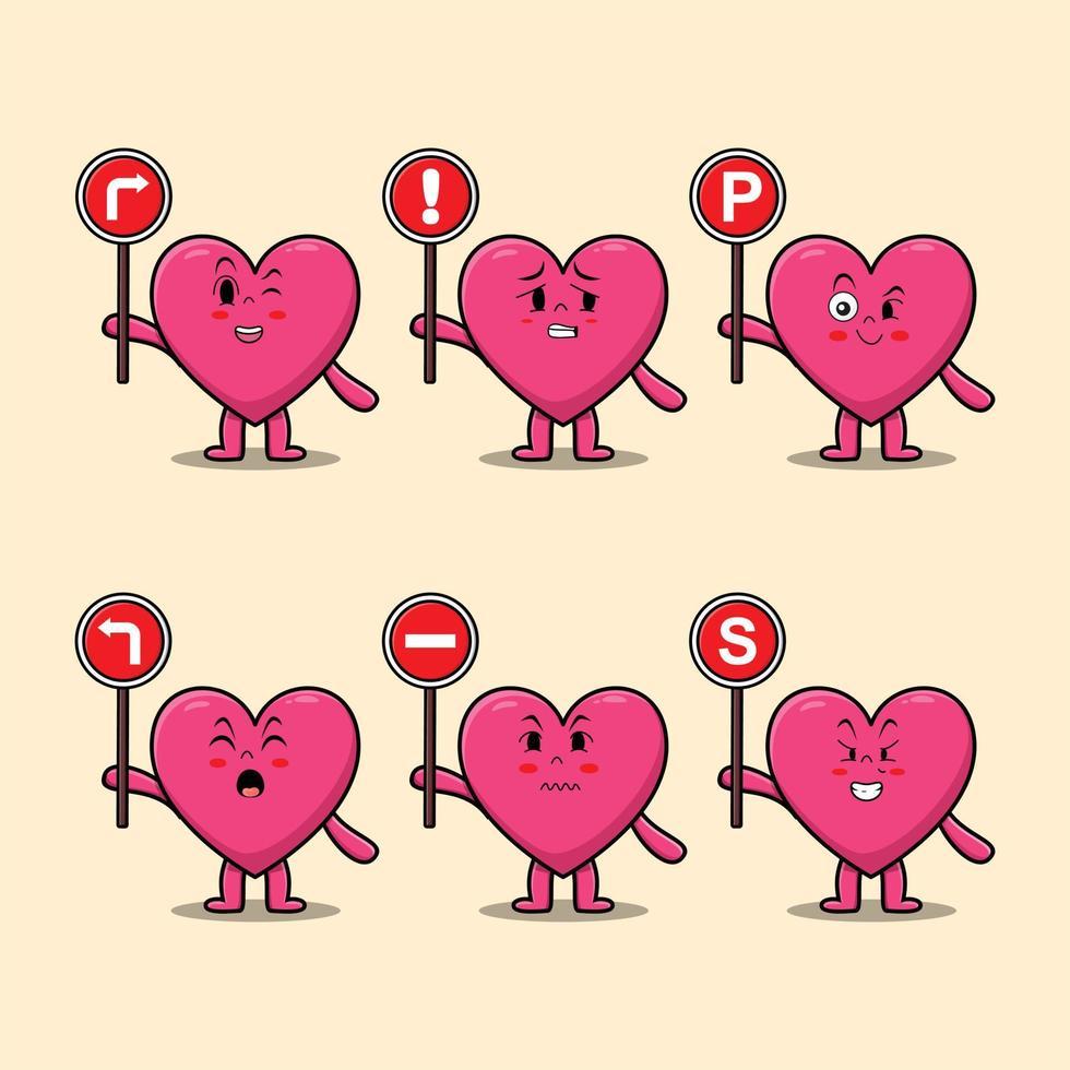 Cute lovely heart cartoon holding traffic sign vector