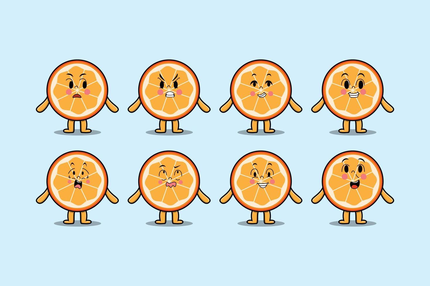 Set kawaii orange fruit cartoon with expressions vector