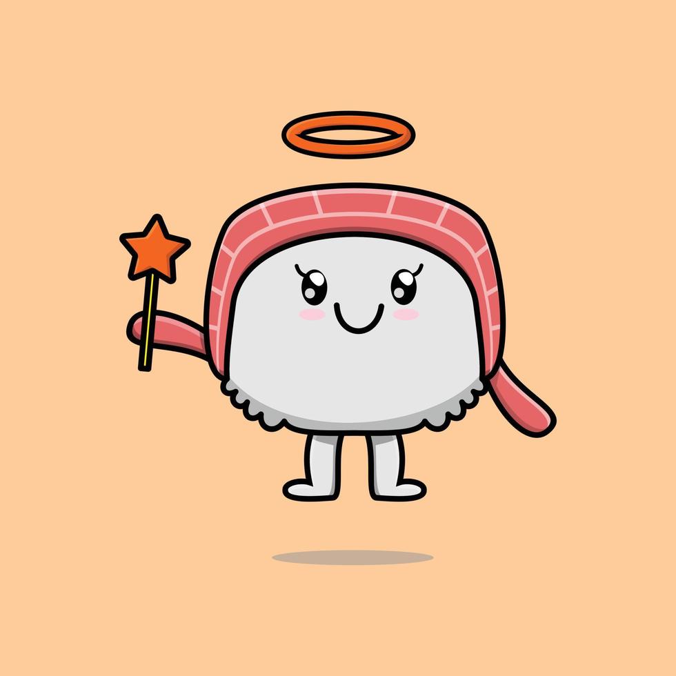 lindo personaje de sushi de dibujos animados en forma de hada vector