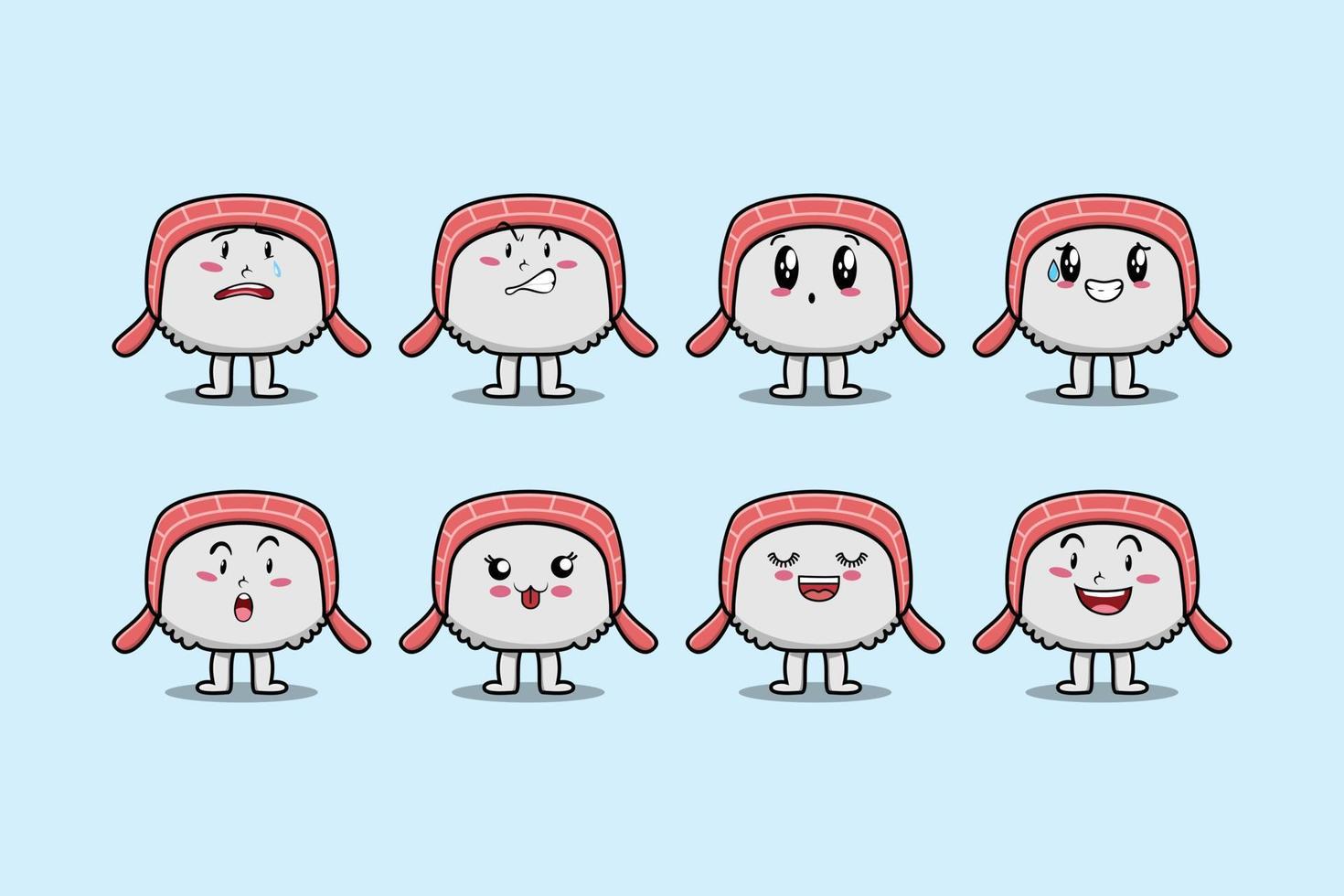 Set kawaii sushi cartoon with different expression vector