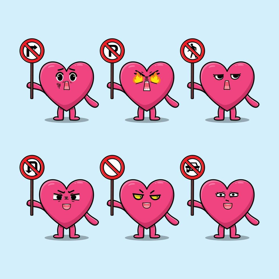 Cute lovely heart cartoon holding traffic sign vector
