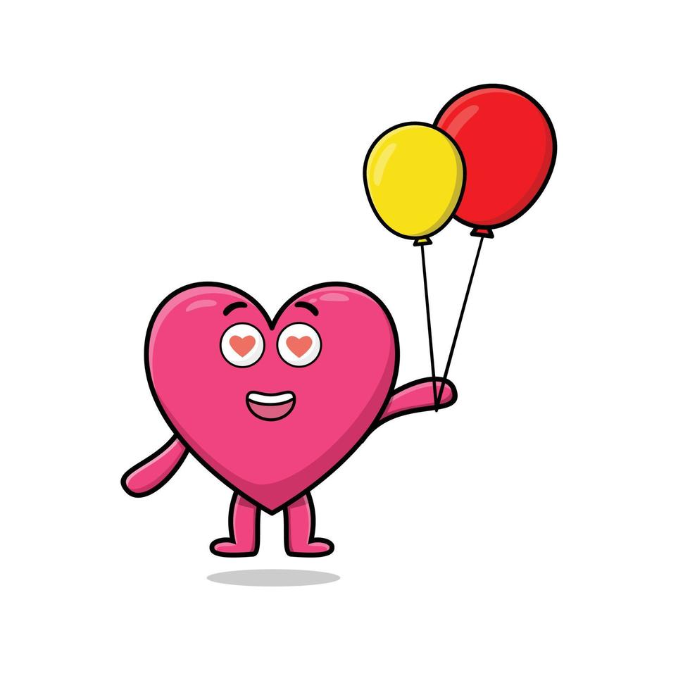 lindo corazón encantador de dibujos animados flotando con globo vector