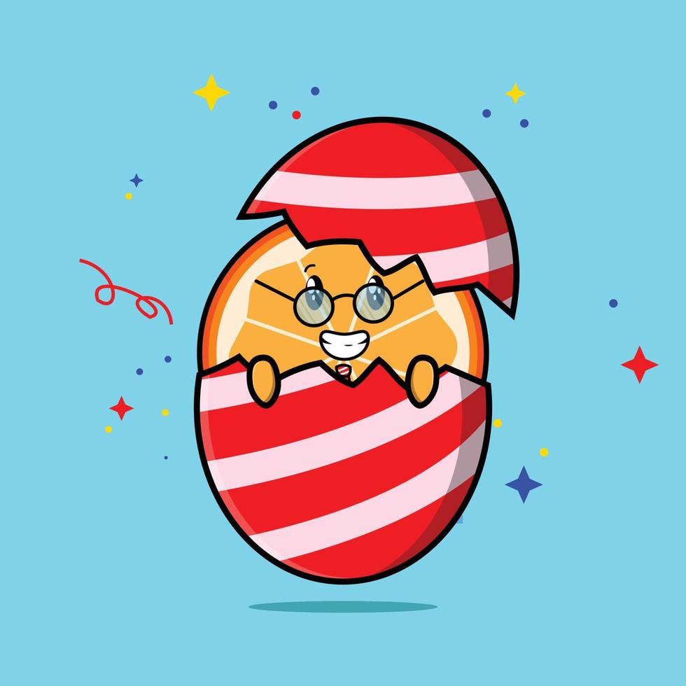 Cute cartoon orange fruit out from easter egg vector