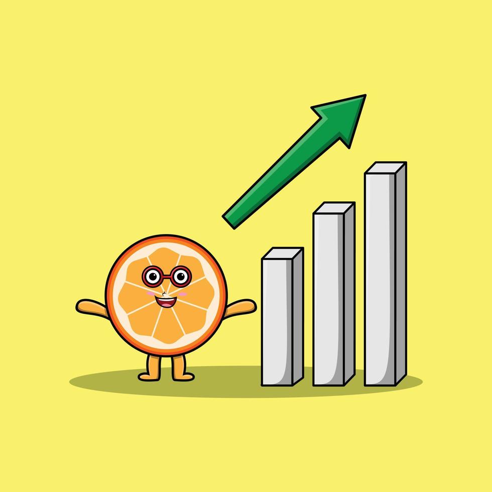 cute cartoon orange fruit with rising sign graphic vector