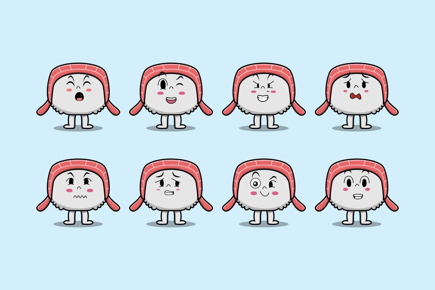 Set kawaii sushi cartoon with different expression vector