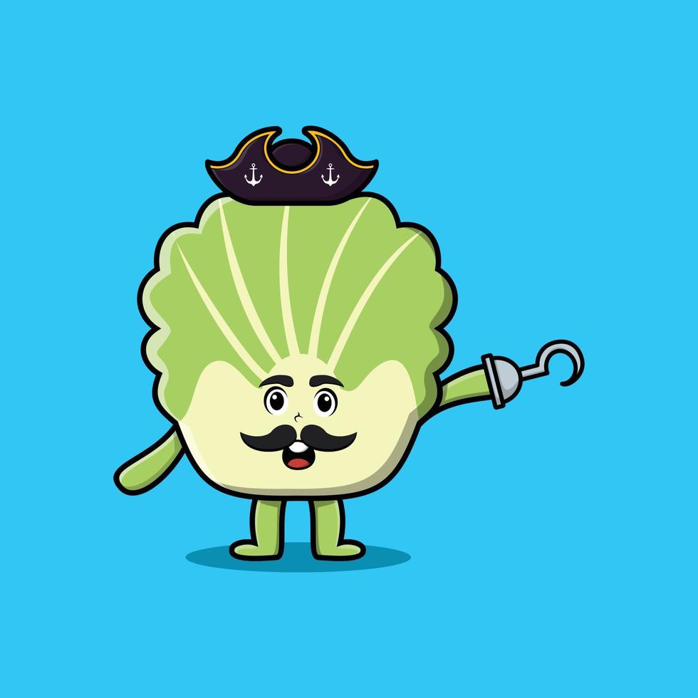 Cute cartoon chinese cabbage pirate holding sword vector
