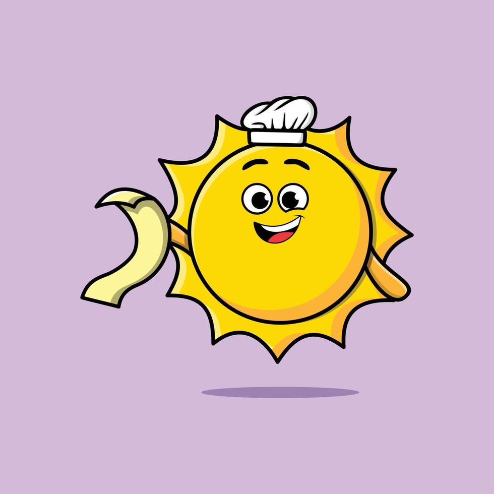 Cute cartoon sun chef character with menu in hand vector