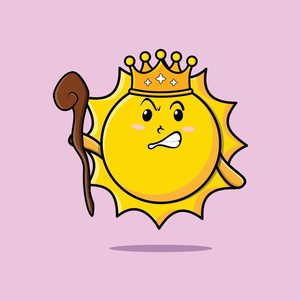 Cute cartoon sun as wise king with golden crown vector
