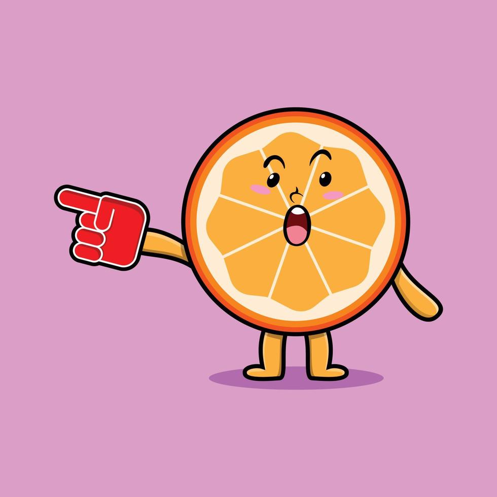Cute Cartoon Orange fruit with foam finger glove vector
