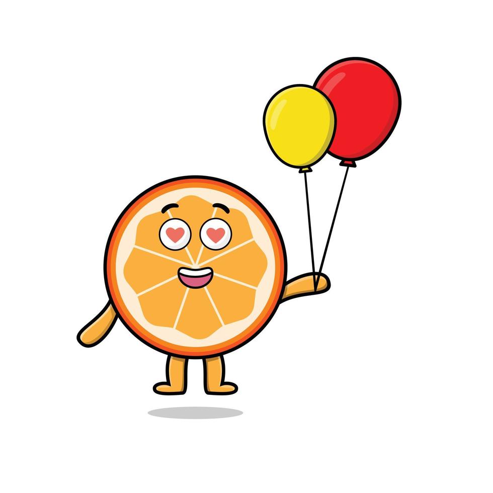Cute cartoon orange fruit floating with balloon vector