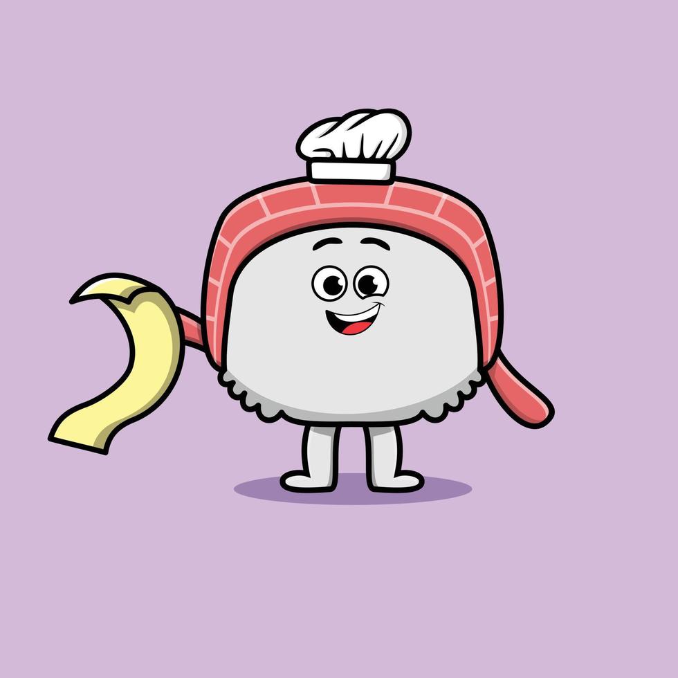 Cute cartoon sushi chef with menu in hand vector