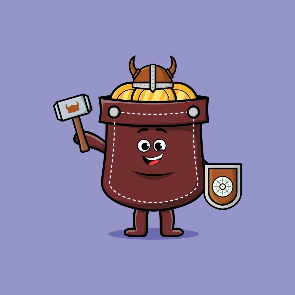 Cute cartoon Pocket viking pirate holding hammer vector