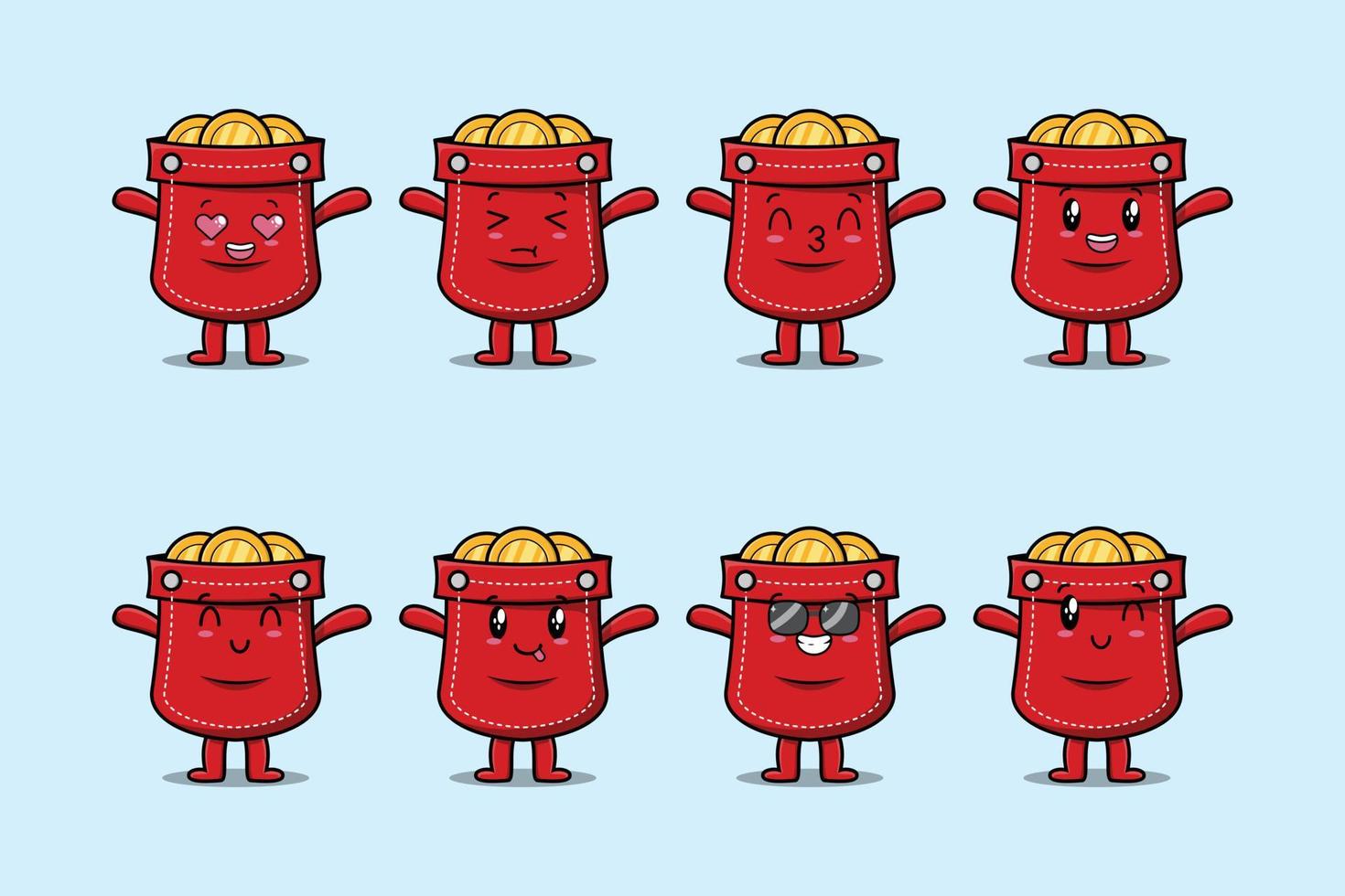 Set kawaii pocket cartoon different expressions vector