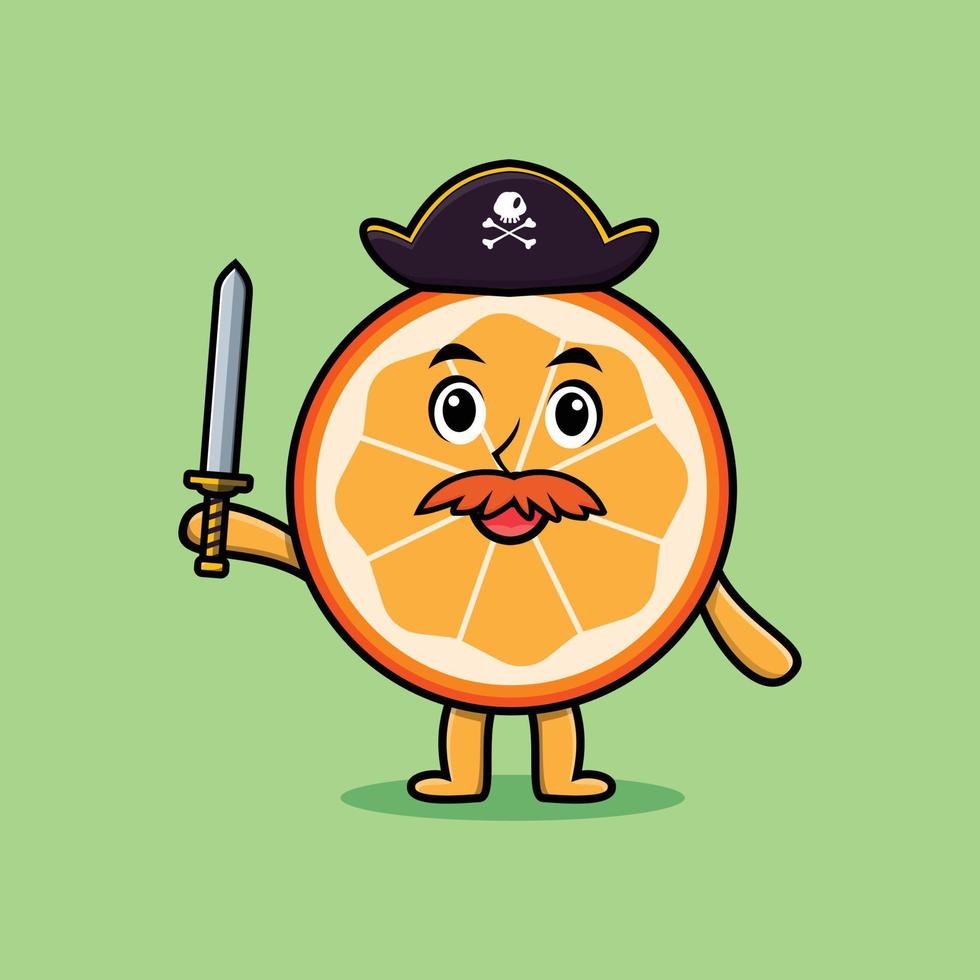 personaje de mascota de dibujos animados lindo pirata naranja vector