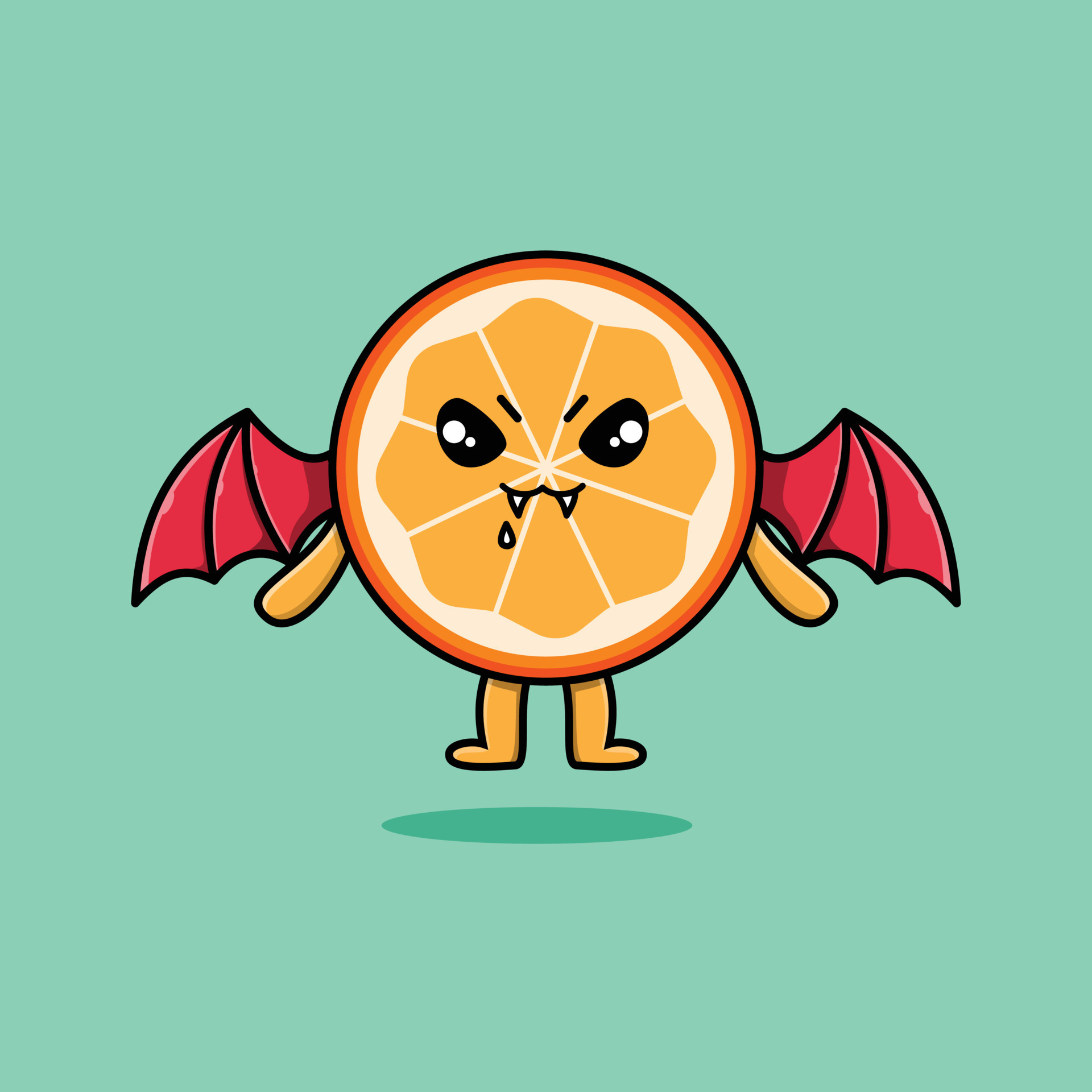 Cute mascot cartoon Orange fruit dracula with wing 8153068 Vector Art