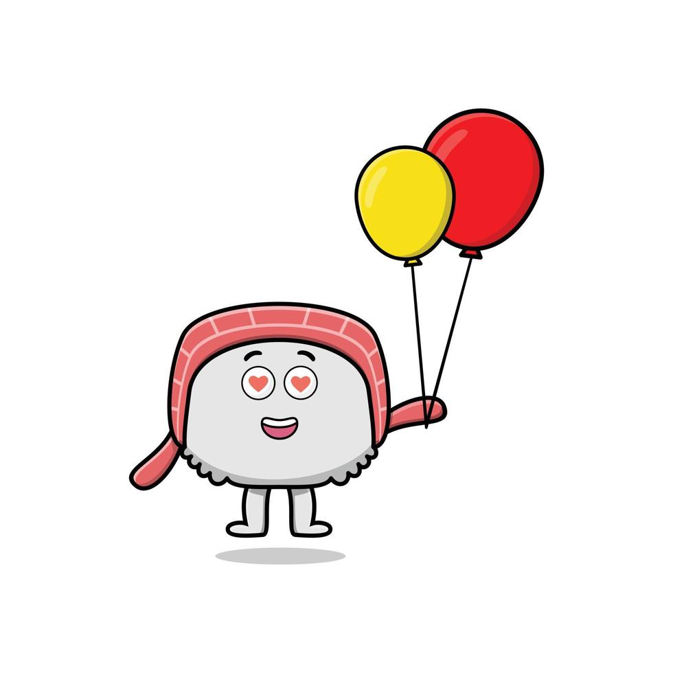 Cute cartoon sushi floating with balloon vector