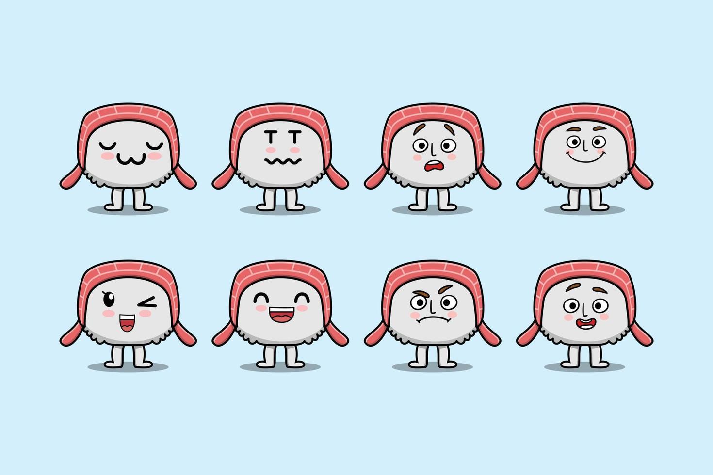 Set kawaii sushi cartoon with different expression vector